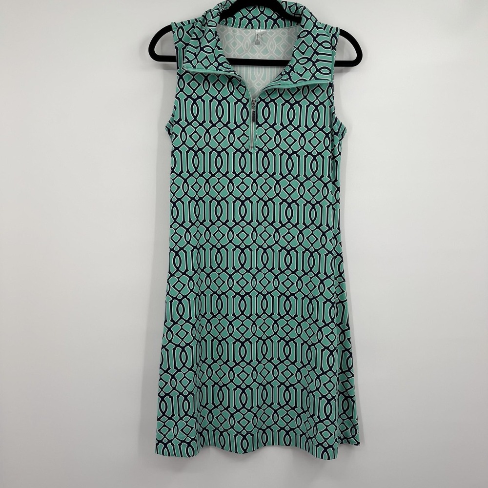 Lulu B Dress Womens Small Green Tank Dress Geometric Stretch Nylon UPF Golf